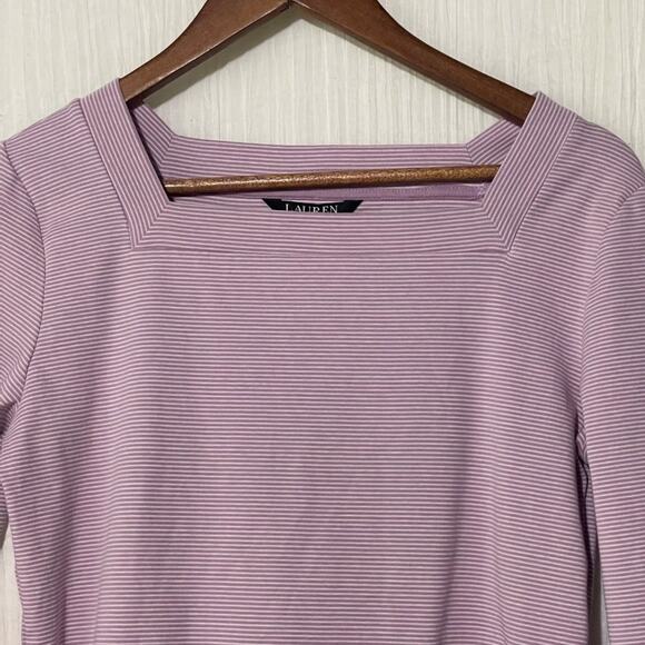 Lauren Ralph Lauren Purple White Striped Slim Fit Cotton Top Womens Large - Picture 6 of 12